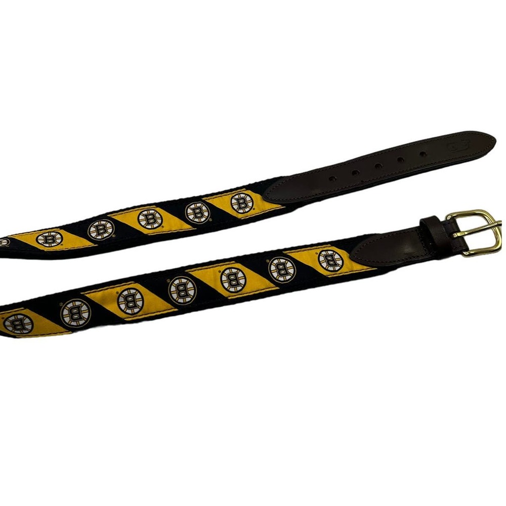 Vineyard Vines Boston Bruins Cloth and Leather Belt Size 28